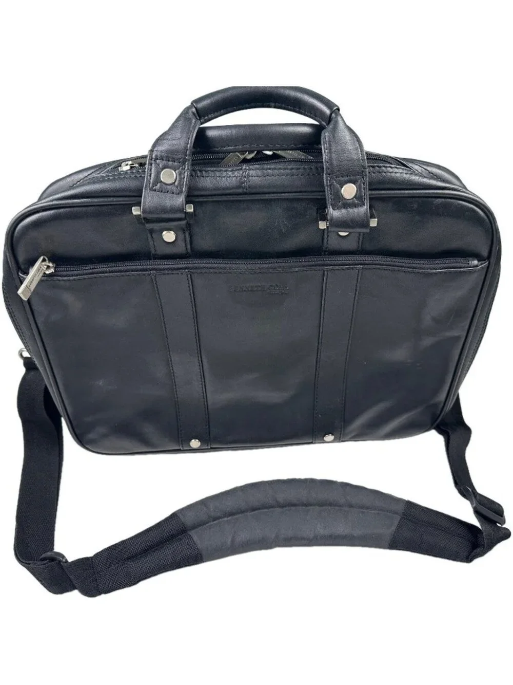 Kenneth Cole Black Leather Laptop Business Messenger Bag with Shoulder Strap
